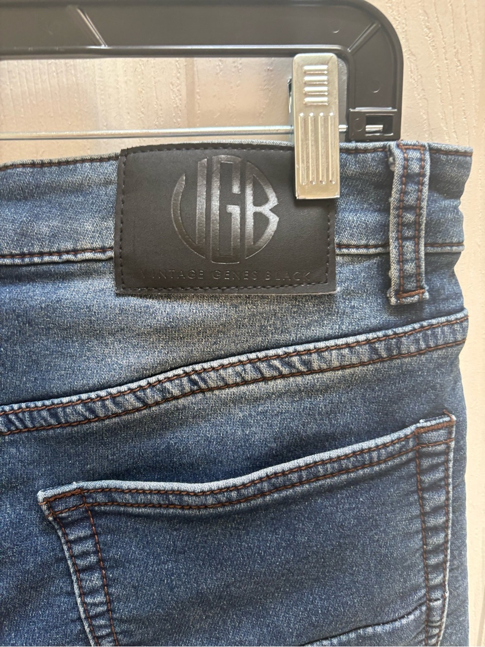 Vintage Genes Black Men’s Slim Skinny Jeans in Dark Blue - Picture 4 of 5